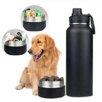 Bouteille d'eau isolée multifonctionnelle de 32oz en acier inoxydable avec rangement caché pour les animaux de compagnie en voyage Bouteille d'eau 2 en 1