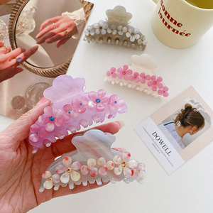 Pince à cheveux Qian Jin en acétate pour <span class=keywords><strong>femme</strong></span>, style européen et américain, 9,2 cm, rose vif, fleur de perle, strass, mariage, luxe, pour filles - Product Image 1