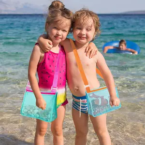 Seashell Bag Children Toys Beach Mesh Handbag Shell Collection Storage Blue Kids Shell Bag