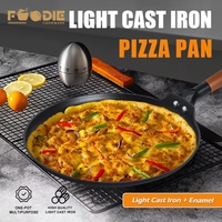 Wajan Besi Cor Ringan Berlapis Bumbu dengan Gagang Kayu untuk Menggoreng Dosa, Pancake, Pizza, Teppanyaki, Panggangan Datar, Roti Dosa