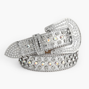 Cinturones Simon para hombre en rojo con diamantes de imitación de cristal, diseño de grano de cocodrilo, cuero PU duradero y hebilla de aleación - Product Image 6