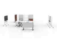 Table de conférence de bureau moderne multifonctionnelle OMNI en acier inoxydable avec plateau rabattable, design roulant, pour usage commercial