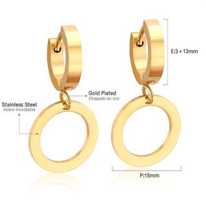 Pendientes de Aro Redondos Huecos de Acero Inoxidable con Baño de Oro de 18K, de Moda, para Mujer, Venta al por Mayor - Product Image 2