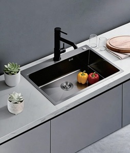 Grand évier noir en titane 700x500mm avec cuve SUS304 et robinet extractible intégré - Product Image 2
