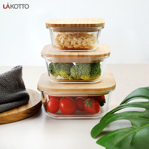 Hot sale glass containers for food storage salad bowl with bamboo lid glass lunch box