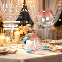 Verre à vin rouge Shunstone personnalisé, coloré, sans plomb, soufflé à la main, à pied fin, dégradé, élégant, style américain