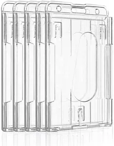 ハードPC垂直透明プラスチックアクリル<span class=keywords><strong>ID</strong></span>クレジットカードホルダープロテクター,作業用の親指スロット付き銀行カードとバッジ - Product Image 1