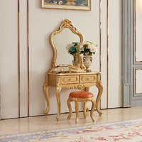 Coiffeuse de style européen en bois massif sculpté avec tiroirs à motifs floraux, ensemble de meubles pour chambre à coucher, salon et hôtel