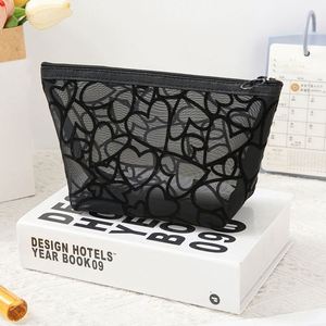 New Fashion Eco-Friendly Customizable Portable Travel Makeup Cosmetic Organizer Women Girls Hand-held Nylon Heart Mesh Outdoor - Product Image 4
