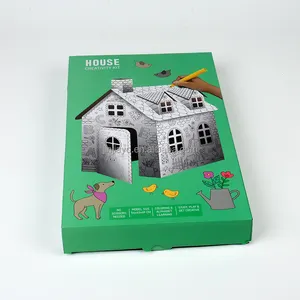 定制纸质别墅形状绘图游戏纸板屋颜色游戏中儿童学习耐用