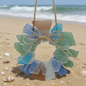 Envío Directo: Corona de Flores de Vidrio Marino, Hecha a Mano, con Acabado Arenado, Estilo Bohemio Moderno Minimalista, para Decoración de Ventanas y Balcones - Product Image 1