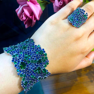 H143A العلامة التجارية الشهيرة 4 من الزيركونيا الخضراء مجموعة مجوهرات أفريقيا الفاخرة للنساء حفل الزفاف الزركون الكريستال دبي مجموعة مجوهرات الزفاف هدية - Product Image 3