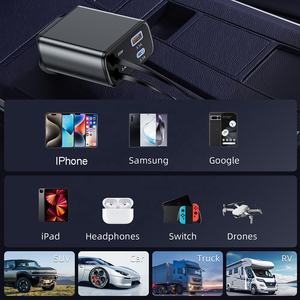 Pd 78w 고속 충전 4 in 1 개폐식 USB 자동차 충전기 유형 C 어댑터 휴대 전화 USB 케이블이있는 자동차 충전기 - Product Image 2