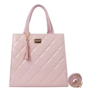 Bolso de Mano Acolchado de PU para Mujer, Marca Fana Kalea, Color Rosa, Estilo Casual de Playa, Forma Cuadrada, con Borla - Product Image 1