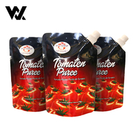 Pochettes à bec verseur personnalisées imprimées, résistantes aux hautes températures, pour sauces (pâtes, ketchup tomate), conditionnement en sachet, 100g 250g, avec bouchon