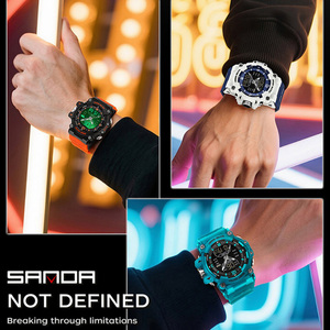 SANDA 6323 นาฬิกามัลติฟังก์ชั่นจอแสดงผลคู่ หลายโซนเวลา โครโนกราฟแบบแยกเวลาเรืองแสง นาฬิกาสปอร์ตกันน้ำ - Product Image 4