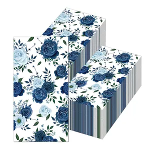 Vintage Flower Wedding Birthday Party Supplies Blue Rose Flower Themed Luncheon Long Paper Napkins