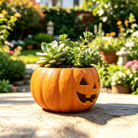 Pot Bunga Resin Wajah Hantu Labu Desain Khusus, Kerajinan Resin Labu Halloween Dilukis Tangan