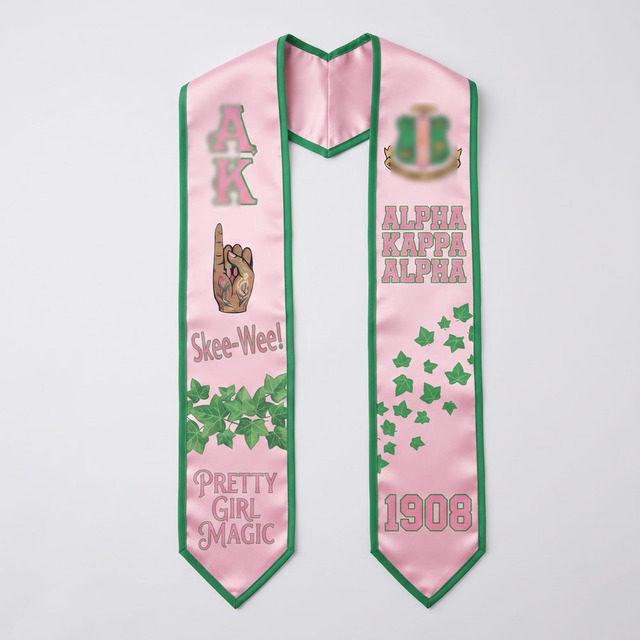 OEM Wholesale Custom Salmon Pink Apple Green Shield Greek Sorority Satin Printed Women Traditional Scarves Shawls
