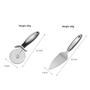 Juego de Dos Piezas de Cuchillo y Pala para <span class=keywords><strong>Pizza</strong></span> de Acero Inoxidable con Cortador de <span class=keywords><strong>Pizza</strong></span> de Una Sola Rueda y Espátula, Herramienta de Cocina para Hornear - Product Image 1
