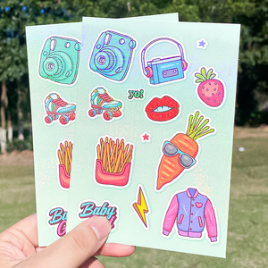 แผ่นสติกเกอร์ไวนิลติดแพลนเนอร์ลาย A6ฟิล์มสีรุ้งเคลือบเงาพิมพ์ลายการ์ตูนจูบ - Product Image 2