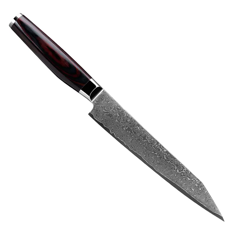 200mm Carving Knife 67 Layers Damascus Japanese VG-10 Steel Core Red Pakka Wood Handle High Quality Chef Knife Slicer knife