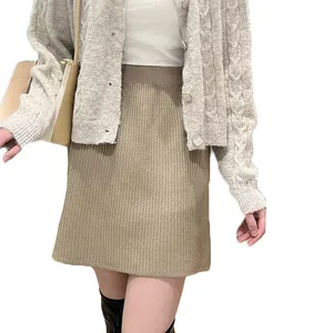 Best Seller High Rise Solid Color Plain Ribbed Mini Straight Knit Skirt 4 Colorway Knitted Casual Fashion Women Sexy Slim Skirt