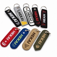 Porte-clés tissé avec logo personnalisé, étiquette en tissu brodée double face, personnalisable, en gros
