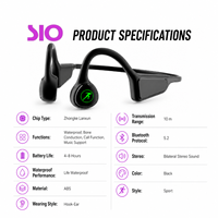 Casque à conduction osseuse Bluetrum Chip Bluetooth 5.2 avec crochet d'oreille, étanche au quotidien, autonomie 4-8h, sport, noir, stéréo