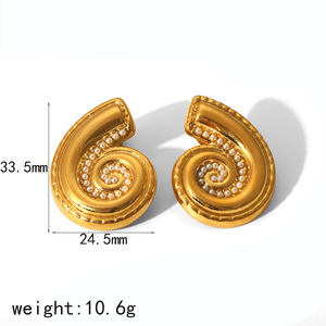 ต่างหูทรงหยดน้ำไทเทเนียมสตีลเคลือบทอง 18k ลายเปลือกหอย สไตล์ยุโรป ขนาดใหญ่ โดดเด่น เหมาะสำหรับงานปาร์ตี้ - Product Image 3