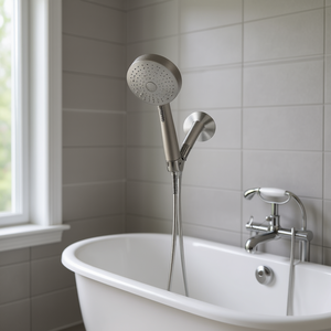 Doccetta a 8 funzioni in nichel spazzolato, montaggio a parete, rotonda, in metallo, accessorio moderno per doccia - Product Image 2