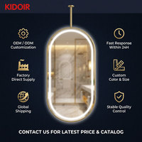 Miroir LED ovale suspendu au plafond Kidoir de luxe, certifié CE SAA, anti-buée, miroir de vanité pour hôtel et spa, or brossé, tube de 600 mm