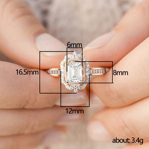 Anillo de Diamantes en Oro Rosa F1335, Corte Esmeralda, Diamante Sintético Cultivado en Laboratorio, Anillo de Compromiso para Mujer con Diamantes Laterales - Product Image 6