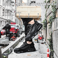 CEATSAFETV Chaussures de sécurité unisexes noires respirantes pour le sport, anti-écrasement, à bout en acier, à laçage rapide et antidérapant.