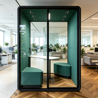 Cabines de bureau modernes en verre pour 2 personnes, avec banc intégré et table, modulaires et personnalisables, fabrication directe OEM