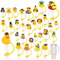 Toppers de pailles en silicone 10 mm, motif dessin animé mignon tendance, réutilisables, accessoires de bar DIY, couvre-pailles 2D en forme de canard pour gobelets et tasses à boire