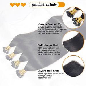 Raw Keratin I Tip <b>Hair</b> 100% <b>Remy</b> Natural <b>Hair</b> <b>Extension</b> <b>Human</b> Double Drawn Vietnam I Tip <b>Hair</b> <b>Extensions</b> - Product Image 2