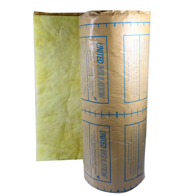 kraft paper faced fiberglass insulation fire retardant 12kg /m3 100mm manta de lana de vidrio fiber glass wool for Chile