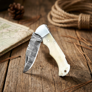 Best Quality SIZZCO Damascus Folding <b>Knife</b> <b>Bone</b> <b>Handle</b> Customized OEM Logo 3-Year Warranty Clip Point Blade-Camping Gift for Men - Product Image 2