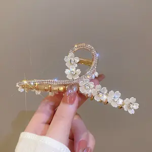 Qianjin Bán Buôn Vàng Kích Thước Lớn Kim Loại Camellia Kẹp Tóc Hợp Kim Cổ Tích Rhinestone Tóc Claw Clip