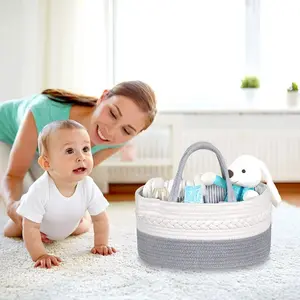 Portable Collapsible Rope Baby Changing Bag Nappy Baby Nursery Caddy Cotton Rope Basket