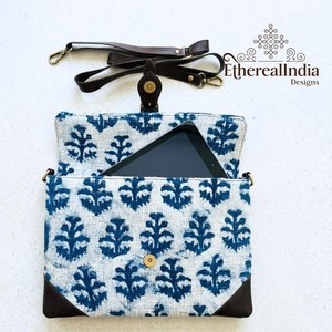 Handcrafted Blue Block Print Bag Cotton Rug Fabric Tablet Case for Women Bulk Export Supplier India - Product Image 3