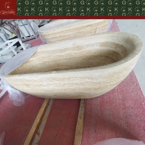Baignoire autoportante ovale en travertin classique GOLDKING pour villa méditerranéenne, baignoire en pierre beige crème à rayures, OEM - Product Image 5