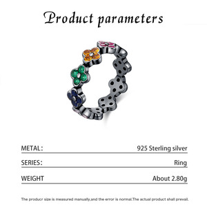 S925 Silver Flower Shape <b>Ring</b> Black Rhodium Plated <b>Crystal</b> Rhinestone Bezel Setting Unisex Cute Everyday Wear - Product Image 2