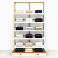 Étagère blanche à 6 niveaux avec poteaux noirs, présentoir à vêtements pliable, armoire de rangement pour vêtements, usage commercial