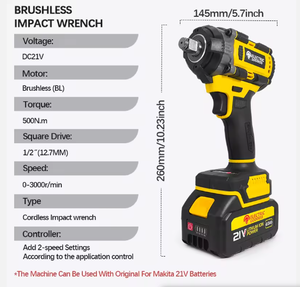 Llave <span class=keywords><strong>de</strong></span> <span class=keywords><strong>Impacto</strong></span> Eléctrica Industrial en Oferta, 21V, 500NM <span class=keywords><strong>de</strong></span> Torque, Motor sin Escobillas, Accionamiento <span class=keywords><strong>de</strong></span> 1/2 pulgada, para Bricolaje, Funciona con Baterí<span class=keywords><strong>a</strong></span> - Product Image 4