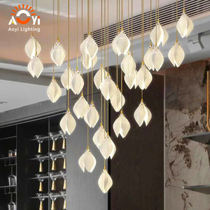 Lustre <span class=keywords><strong>en</strong></span> verre à pétales artistiques, élégant et à plusieurs niveaux, pour hall d'hôtel - Product Image 1