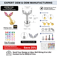 Piercing Hypoallergénique en Titane ASTM F136 sans Filetage, Plaqué Or 18K 24K avec Zircon Cubique 16G pour Hélix, Conch, Tragus pour Femme