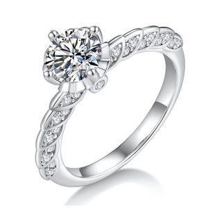 Bijoux Moissanite plaqué <span class=keywords><strong>or</strong></span> blanc 14 carats 1Ct véritable bague <span class=keywords><strong>en</strong></span> argent sterling S925 marché diamant bagues de fiançailles de mariage pour les femmes - Product Image 2
