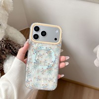 Coque de téléphone magnétique en marbre double IMD laser tendance avec motif floral pour iPhone 17 Pro Max 16 15 14, protection antichoc pour l'arrière